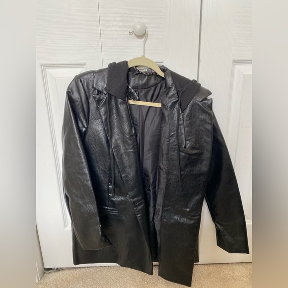 Faux Leather Blazer with Hood - Picture 3 of 3